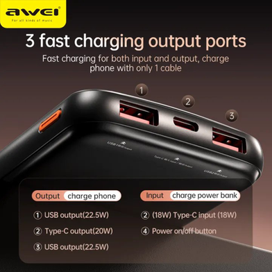 Awei P10K 10000mAh PD ফাস্ট চার্জ পাওয়ার ব্যাংক 2